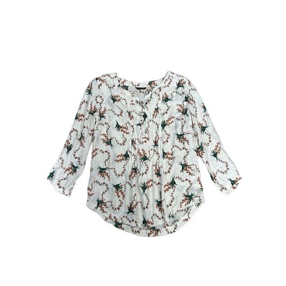 Massimo Dutti floral print women’s S blouse spring easter top white 3/4 sleeves - Picture 1 of 10